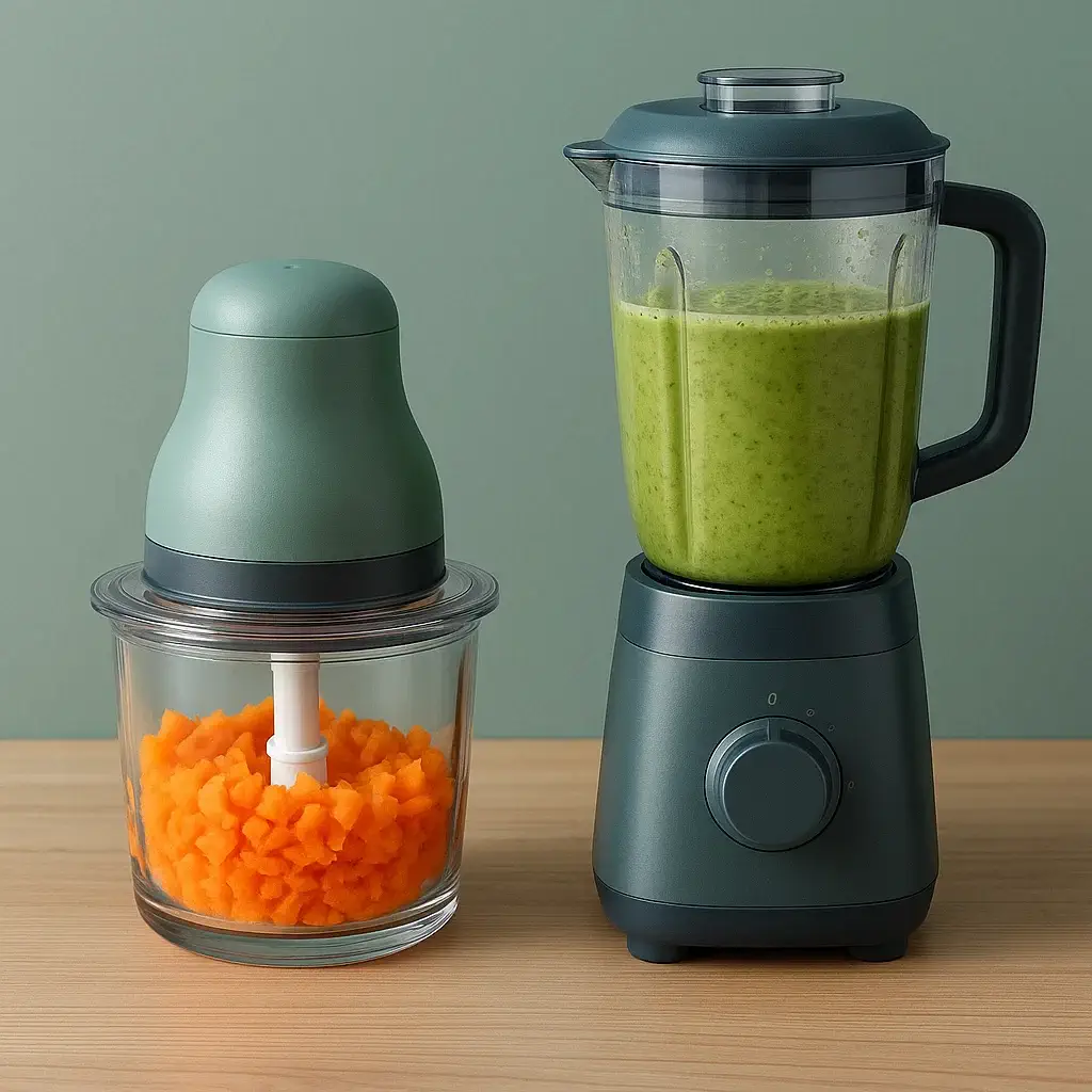 یک خردکن برقی و یک مخلوط کن کنار هم در حال استفاده