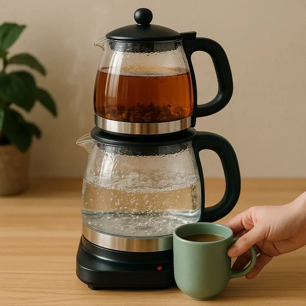 چای ساز روهمی در حال گرم کردن چای