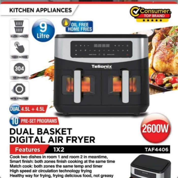 سرخ کن بدون روغن دو قلو تلیونیکس 9 لیتری مدل TAF 4406 در کارتن